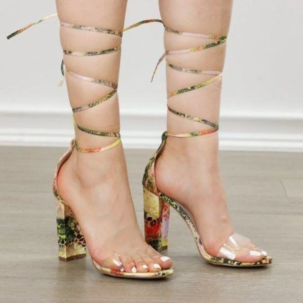 Leopard & Snake Laced-up Leg Tie Clear Toe Band - Picture 3 of 15